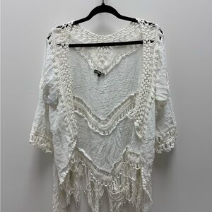 White Fringe Crochet Cardigan